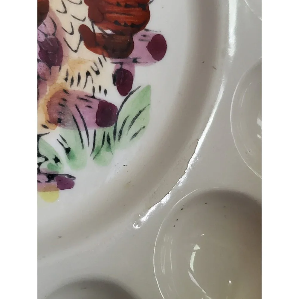 Mid Century Ceramic Rooster Deviled Egg Platter 12 Slot Wall Hanging As-Is